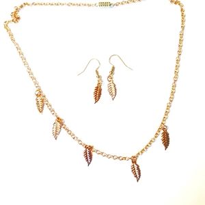 Gold Feather Necklace And Bracelet
